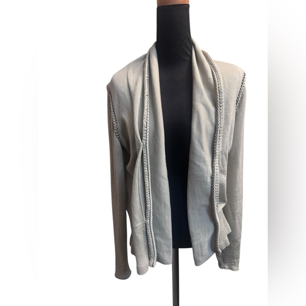 MERINO EXTRA FINE ELIE TAHARI Open Front Cable Knit Cardigan Super Soft Cream